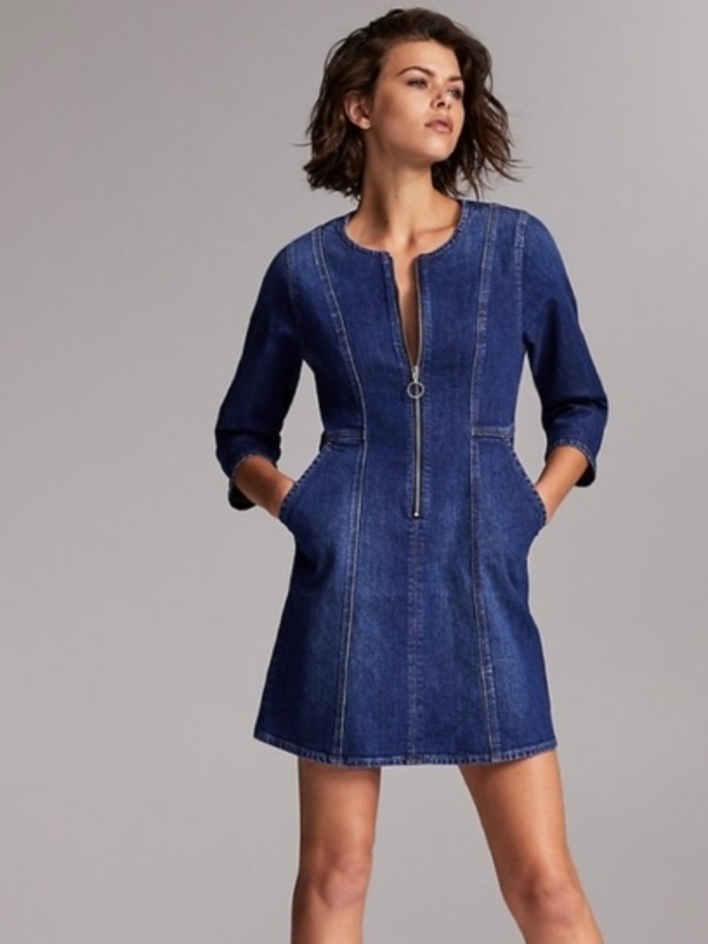 Aritzia Denim Forum Zip Front Denim Mini Dress Size 0